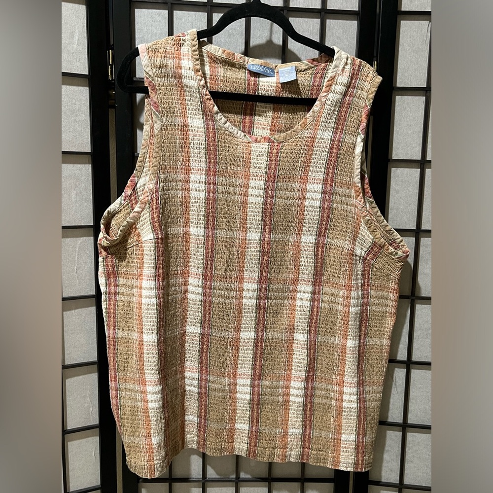 LIZ & ME STRETCHY Striped Sleeveless Textured Tank - Beige Rust Cream SIZE 5X - Picture 5 of 6